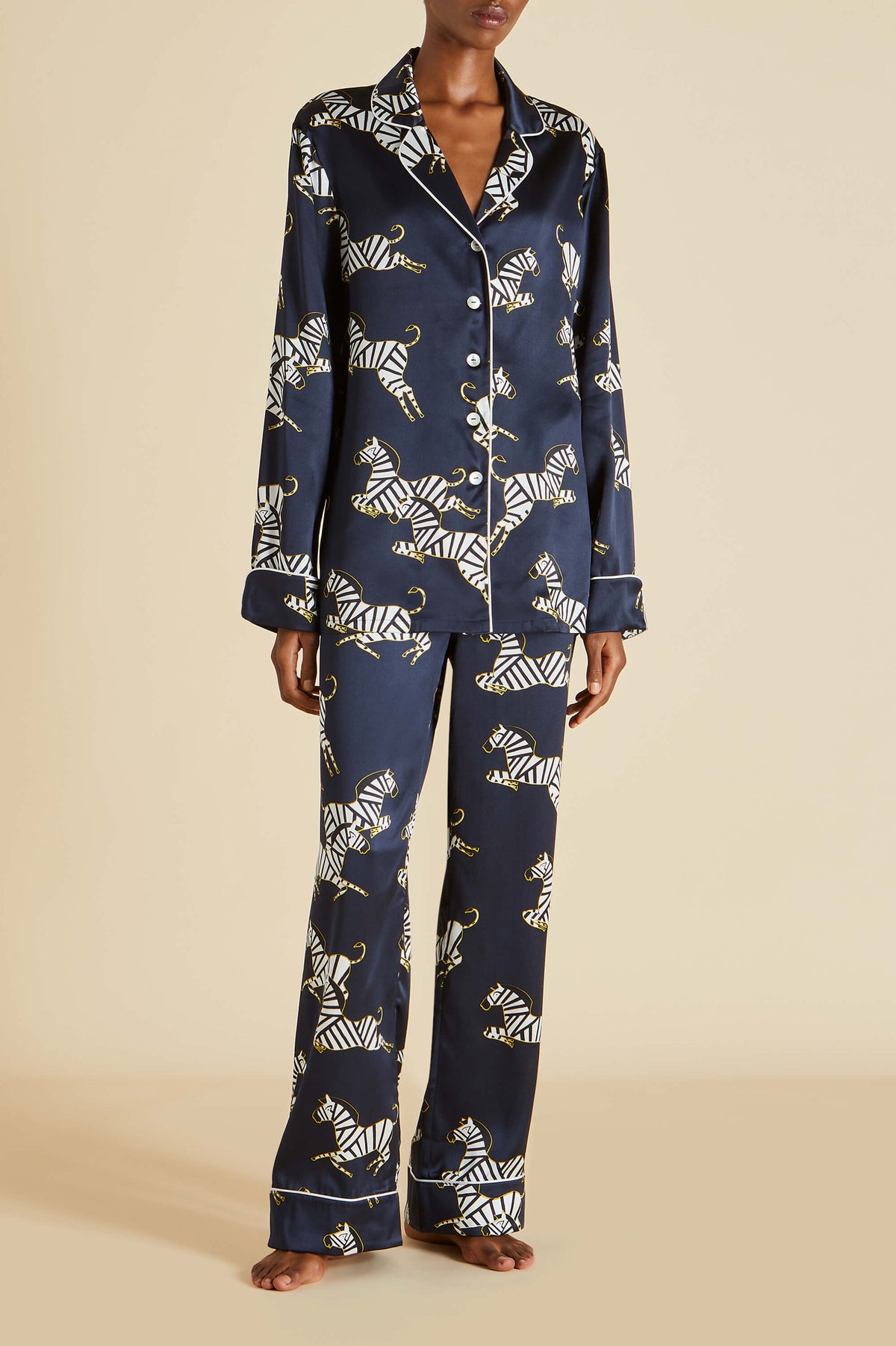 Lila Zizi Navy Pajamas in Silk Satin