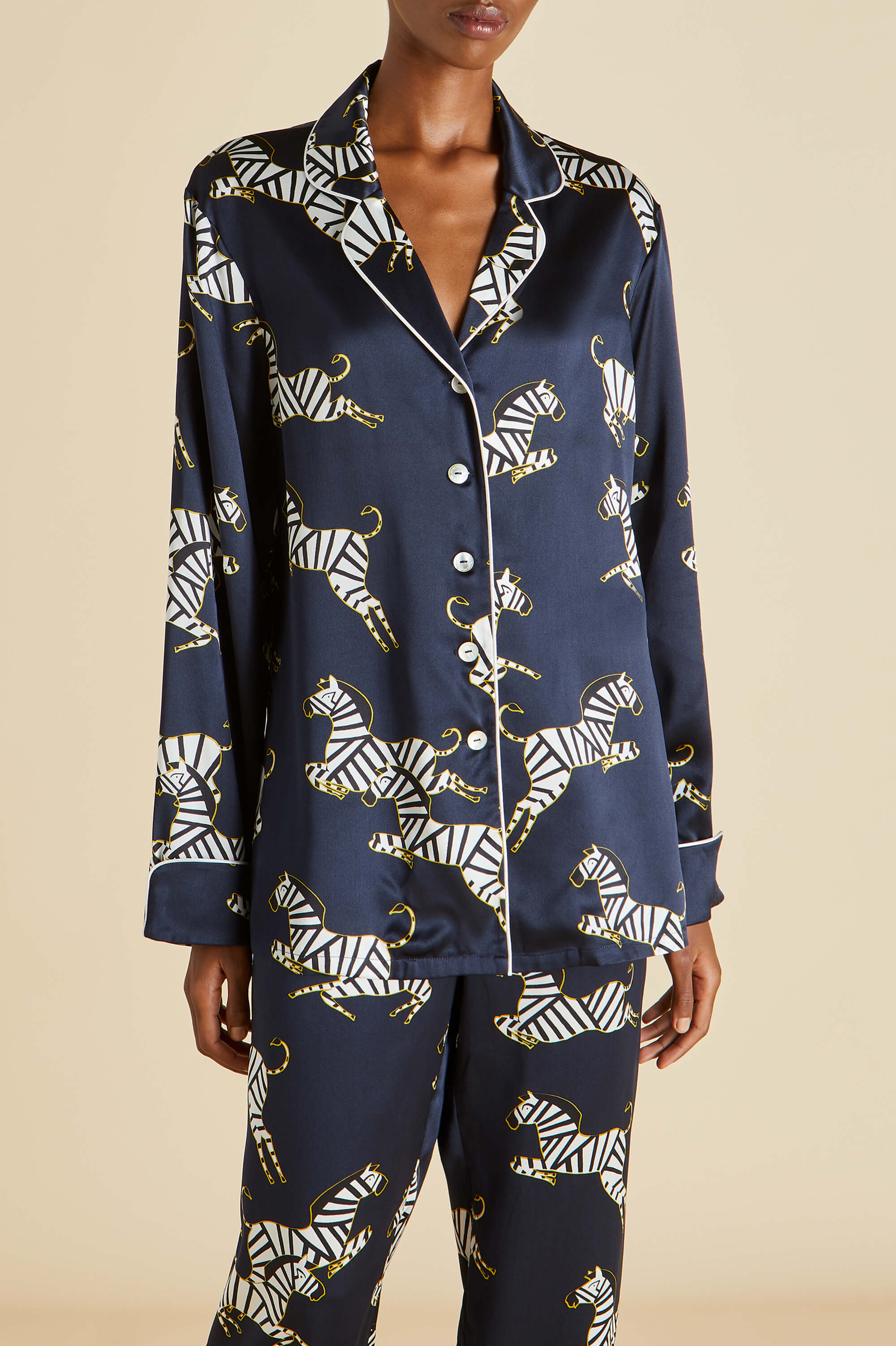 Lila Zizi Navy Pajamas in Silk Satin