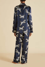 Lila Zizi Navy Pajamas in Silk Satin