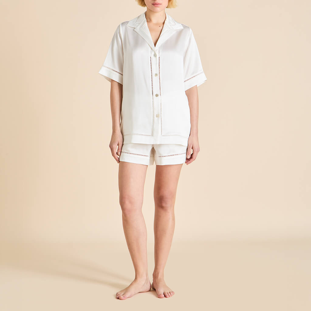 Marlene Ivory Pajamas in Silk Satin