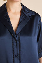 Marlene Navy Pajamas in Silk Satin