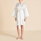 Mimi Ivory Powder Blue Robe in Silk Satin