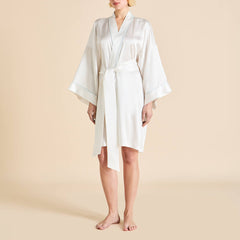 Mimi Ivory Powder Blue Robe in Silk Satin