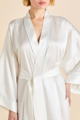 Mimi Ivory Powder Blue Robe in Silk Satin