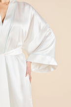 Mimi Ivory Powder Blue Robe in Silk Satin