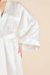 Mimi Ivory Powder Blue Robe in Silk Satin