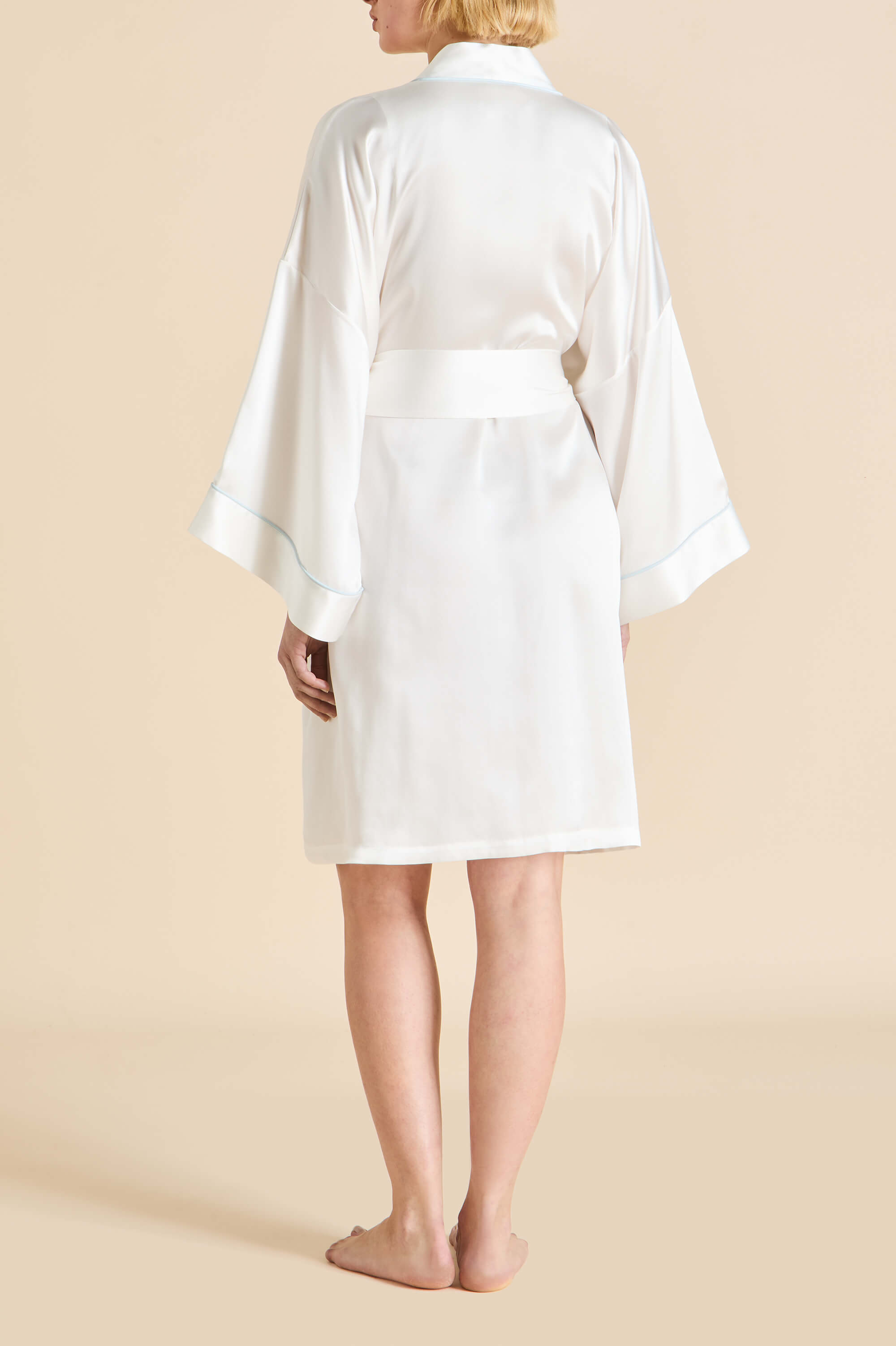 Mimi Ivory Powder Blue Robe in Silk Satin
