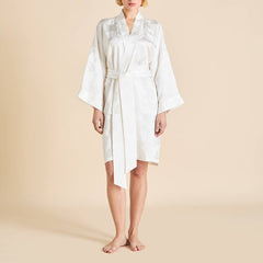 Mimi Liliana Ivory Floral Robe in Silk Jacquard