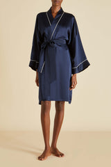 Mimi Navy Robe in Silk Satin