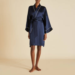 Mimi Navy Robe in Silk Satin