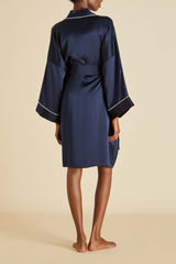 Mimi Navy Robe in Silk Satin