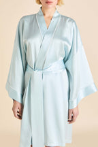 Mimi Powder Blue Ivory Robe in Silk Satin