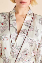 Mimi Rosalia Ivory Floral Robe in Silk Satin