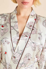 Mimi Rosalia Ivory Floral Robe in Silk Satin