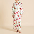 Queenie Allegra Ivory Pomegranate Robe in Silk Satin