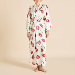 Queenie Allegra Ivory Pomegranate Robe in Silk Satin