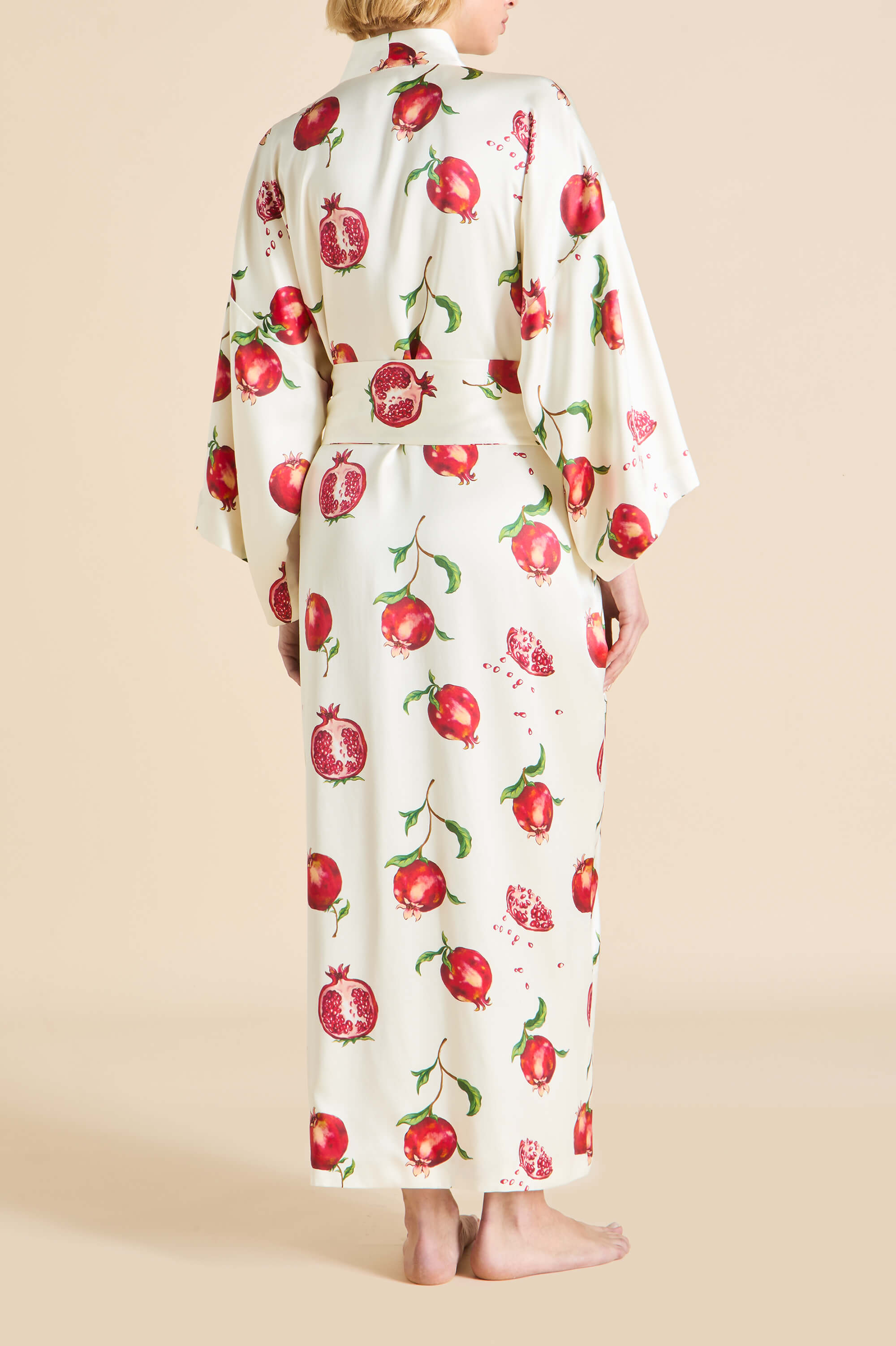 Queenie Allegra Ivory Pomegranate Robe in Silk Satin