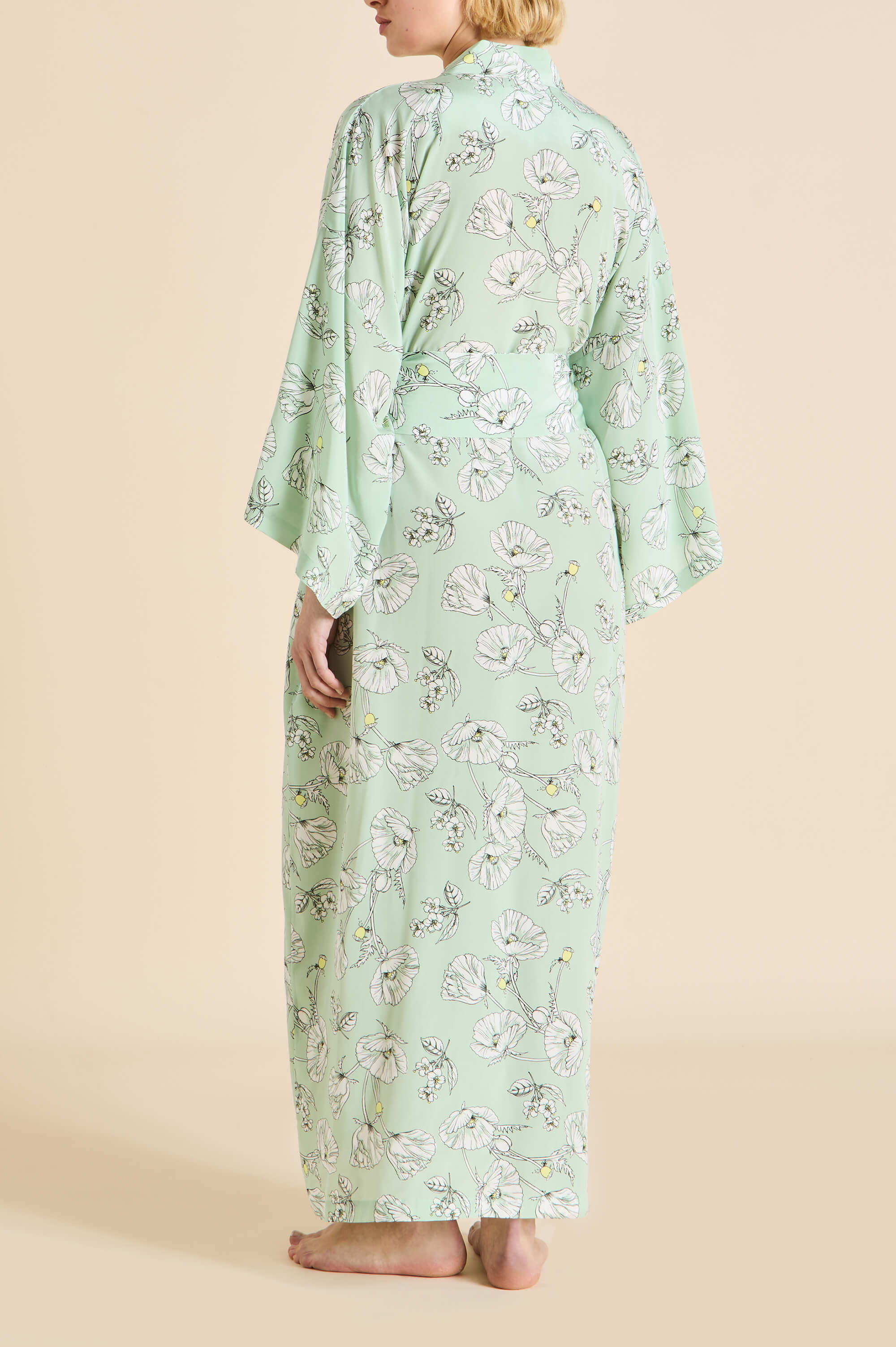 Queenie Delfina Green Floral Robe in Silk Crêpe de Chine