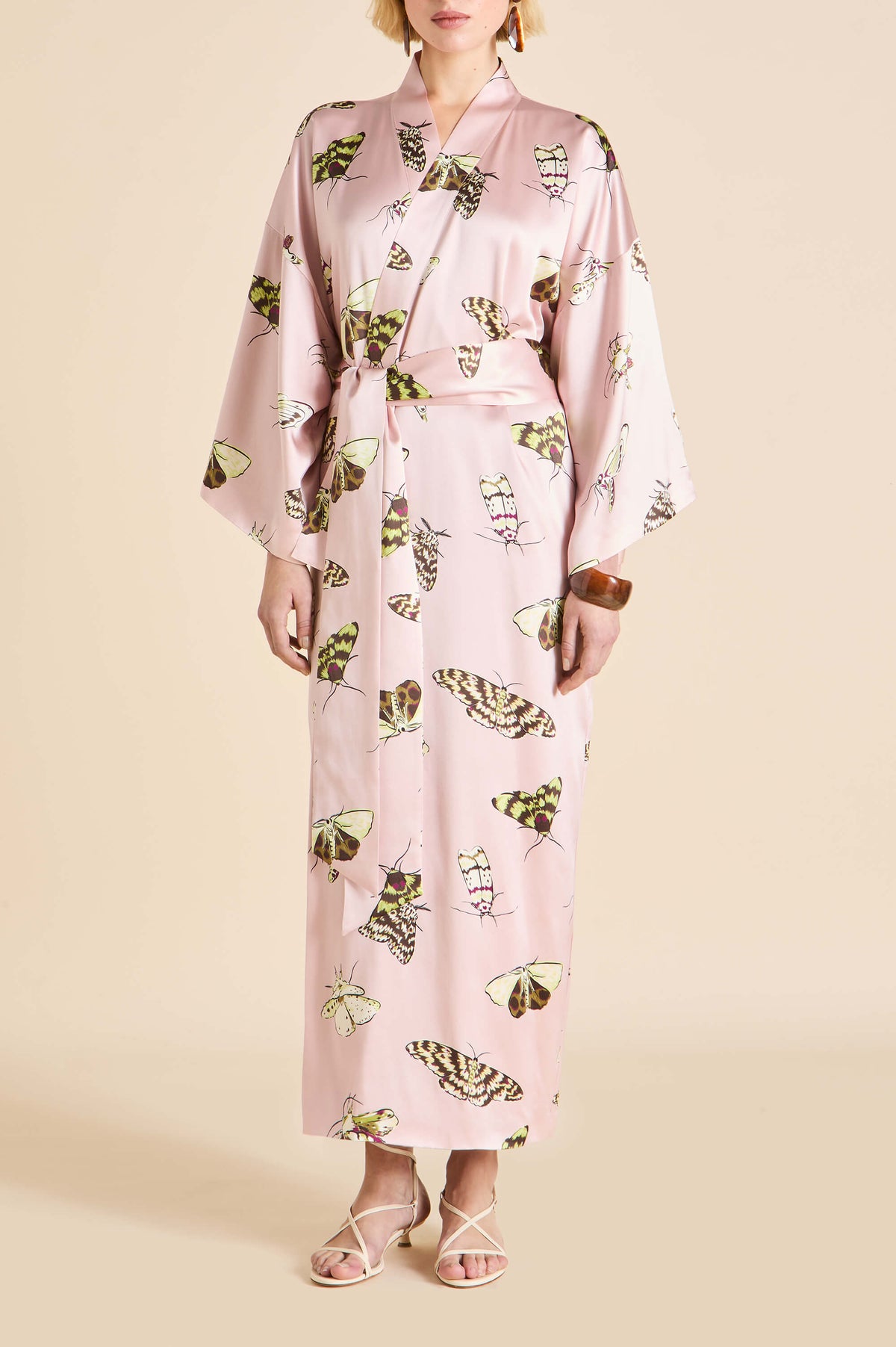 Queenie Elda Pink Moth Robe in Silk Satin