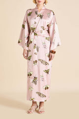 Queenie Elda Pink Moth Robe in Silk Satin