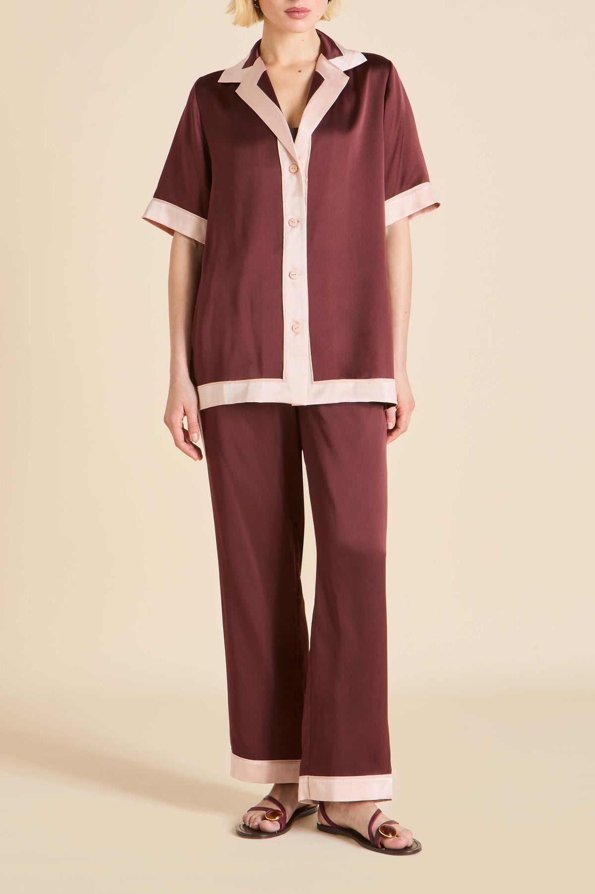 Tilda Bordeaux Burgundy Pajamas in Silk Satin