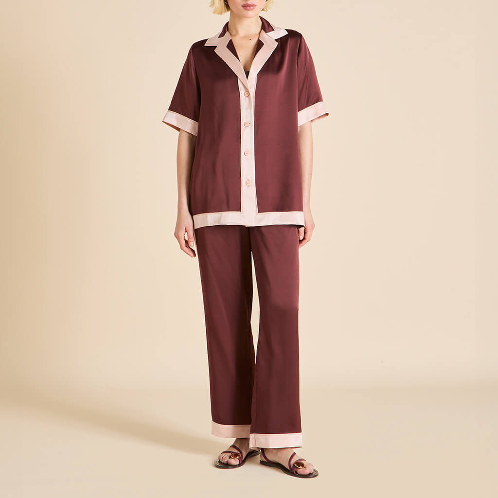 Tilda Bordeaux Burgundy Pajamas in Silk Satin