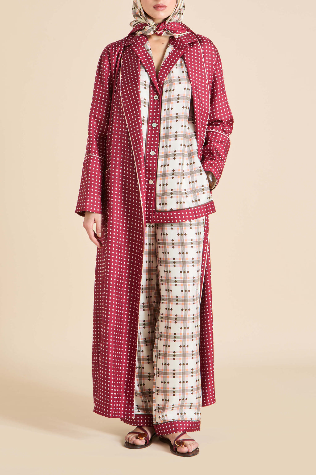 Tilda Cipriani Ivory Geometric Pajamas in Silk Twill