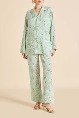 Yves Delfina Green Floral Pajamas in Silk Crêpe de Chine