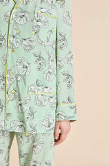 Yves Delfina Green Floral Pajamas in Silk Crêpe de Chine