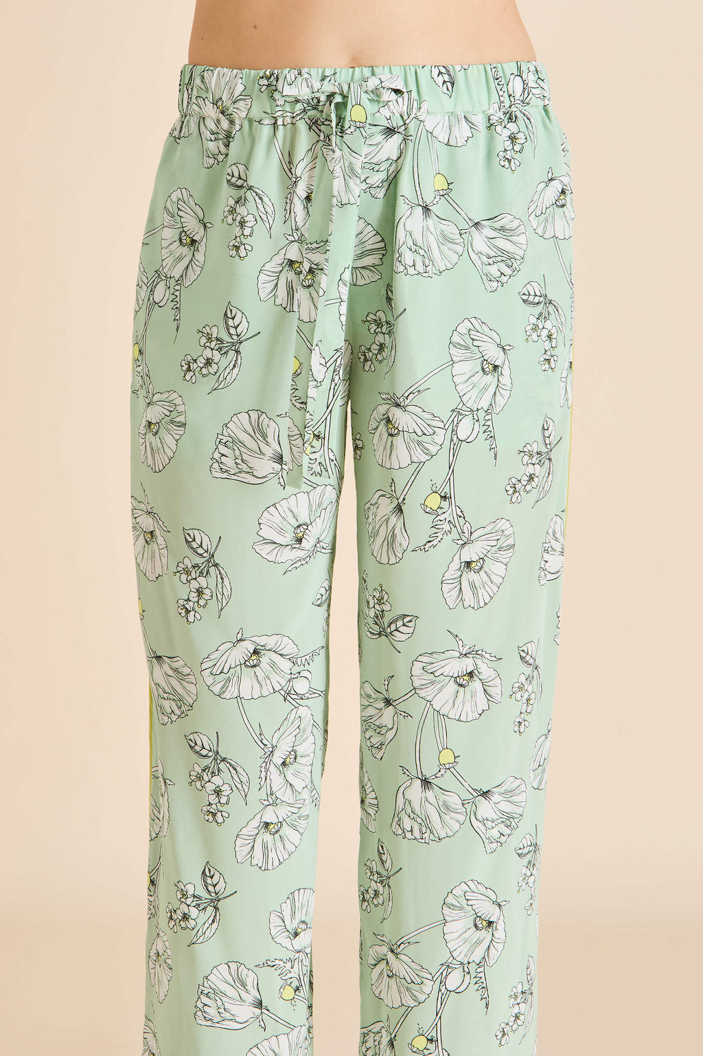 Yves Delfina Green Floral Pajamas in Silk Crêpe de Chine