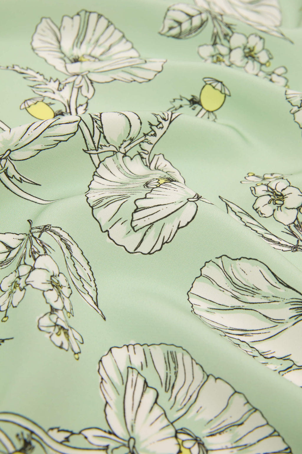 Yves Delfina Green Floral Pajamas in Silk Crêpe de Chine