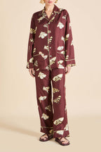 Yves Ettore Brown Moth Pajamas in Silk Twill