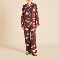 Yves Ettore Brown Moth Pajamas in Silk Twill