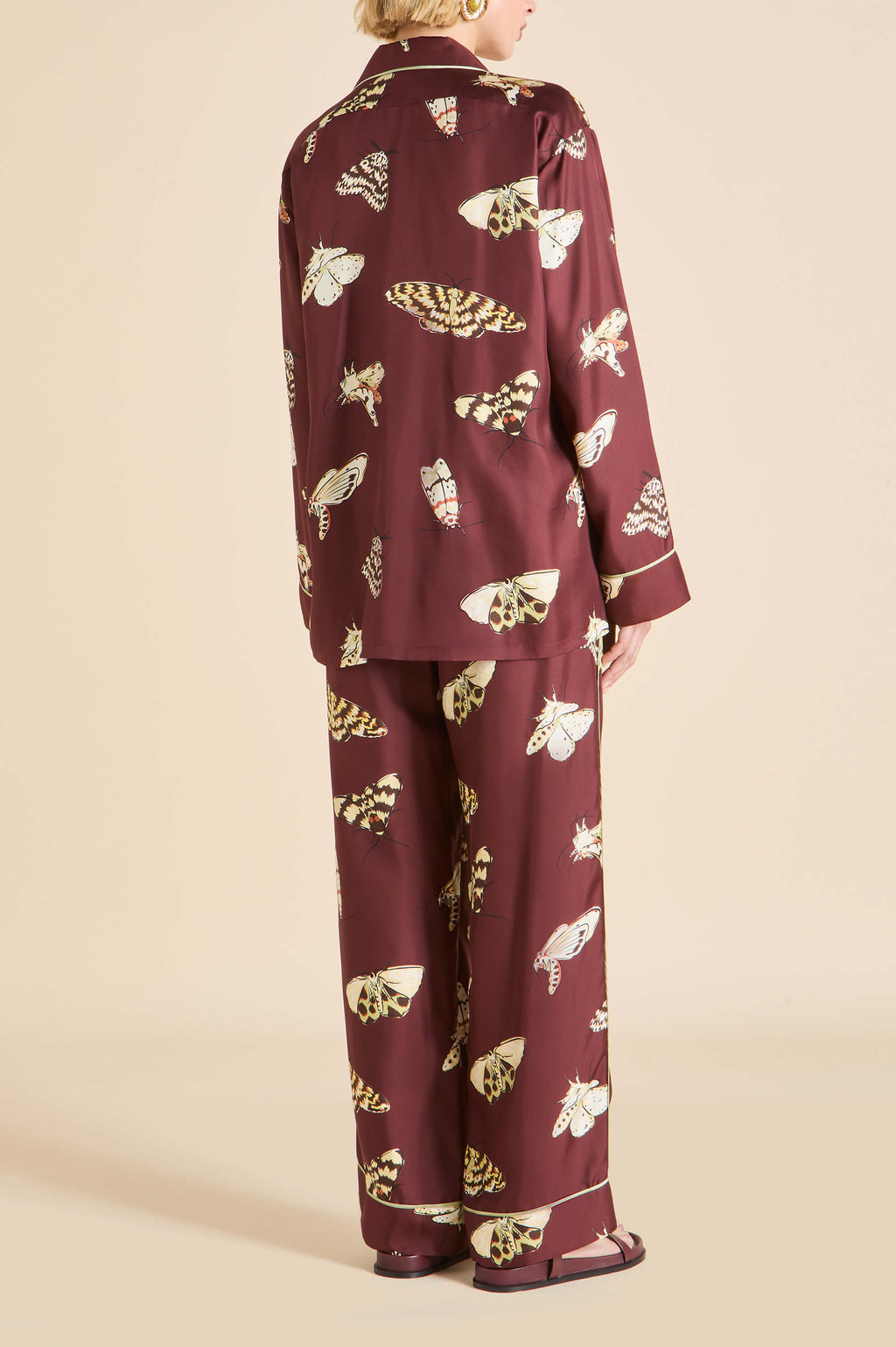 Yves Ettore Brown Moth Pajamas in Silk Twill