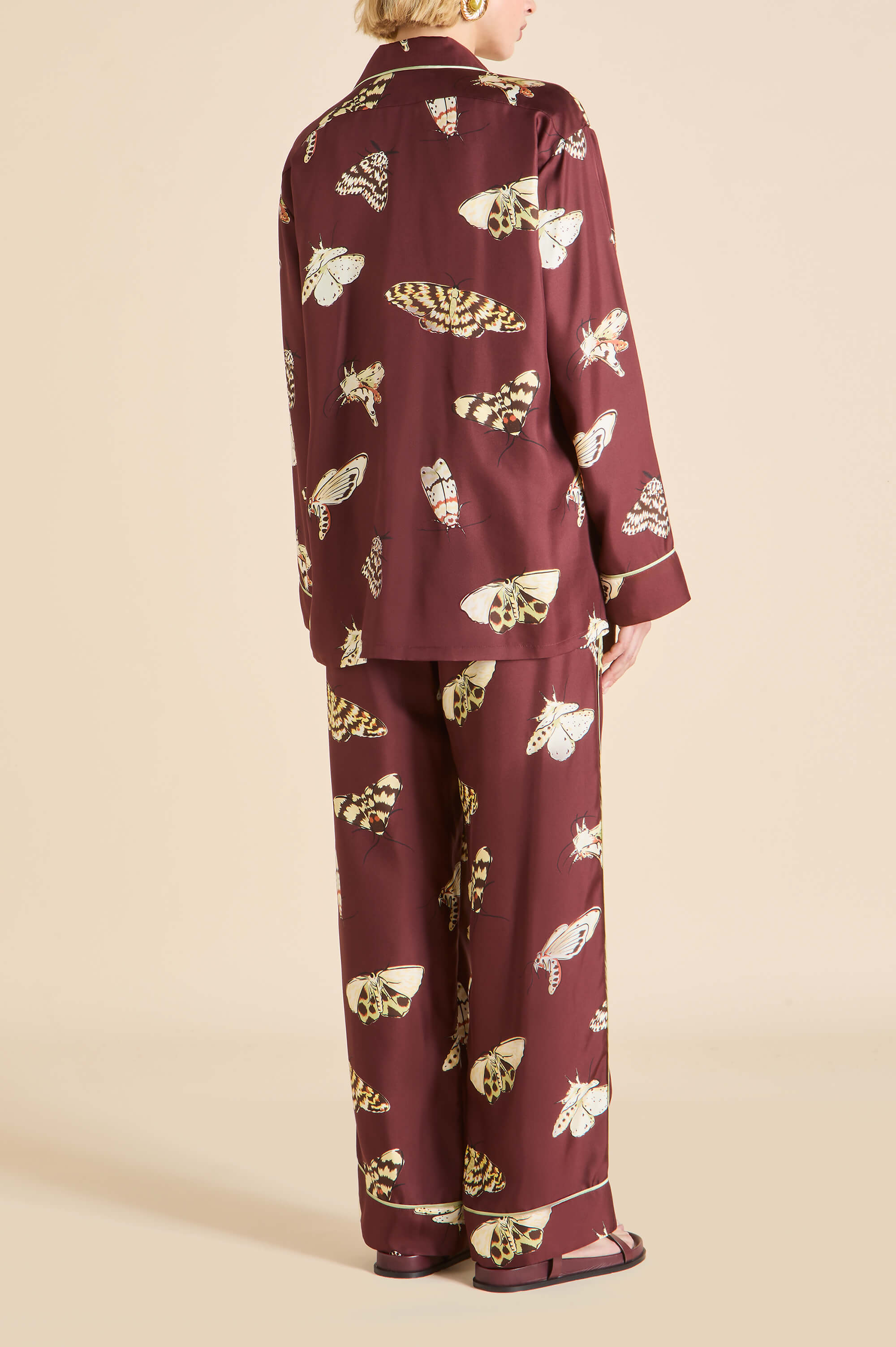 Yves Ettore Brown Moth Pajamas in Silk Twill
