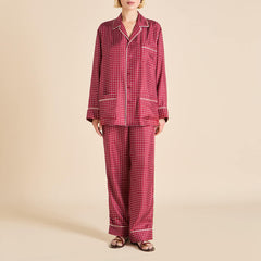 Yves Palazzo Burgundy Polka Dot Pajamas in Silk Twill