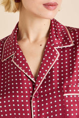 Yves Palazzo Burgundy Polka Dot Pajamas in Silk Twill