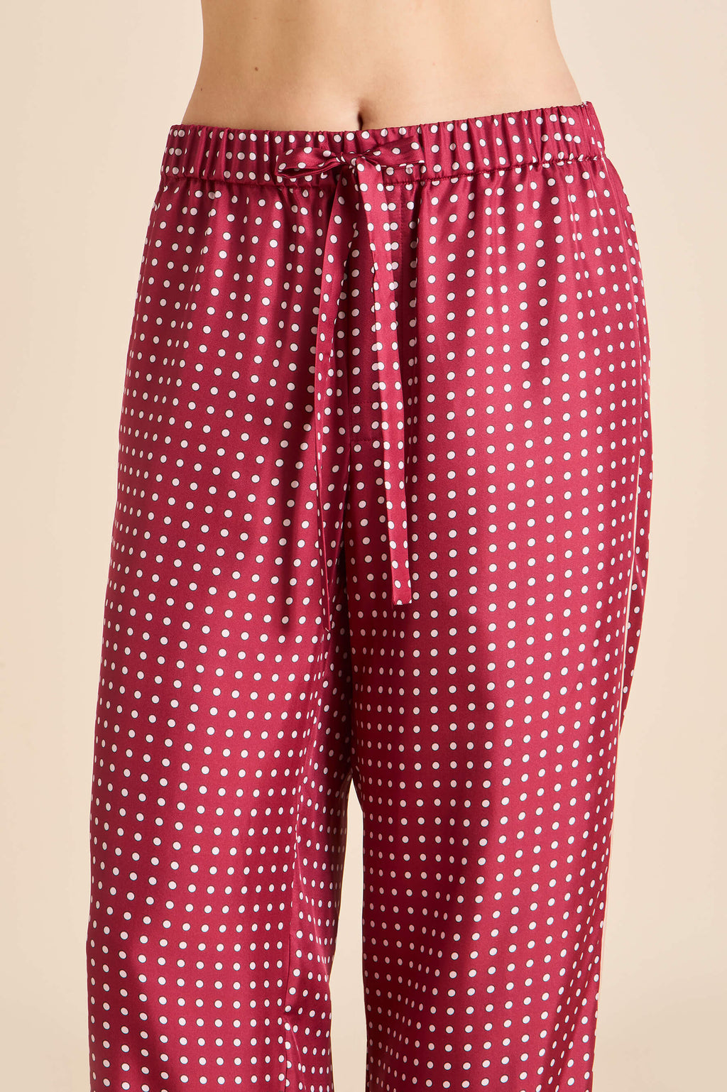 Yves Palazzo Burgundy Polka Dot Pajamas in Silk Twill