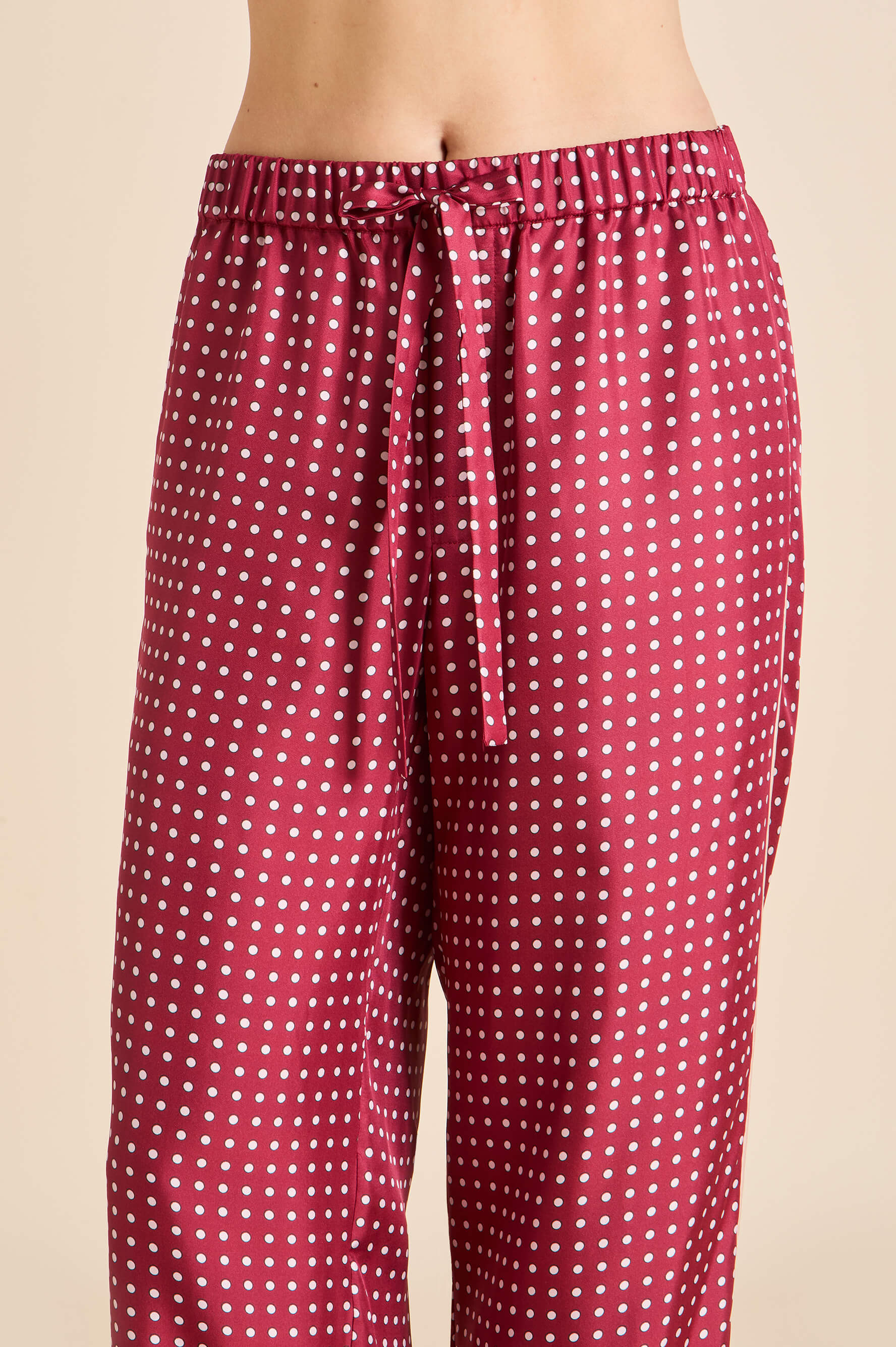 Yves Palazzo Burgundy Polka Dot Pajamas in Silk Twill