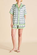 Zelda Cini Green Geometric Pajamas in Silk Satin