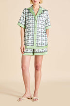 Zelda Cini Green Geometric Pajamas in Silk Satin