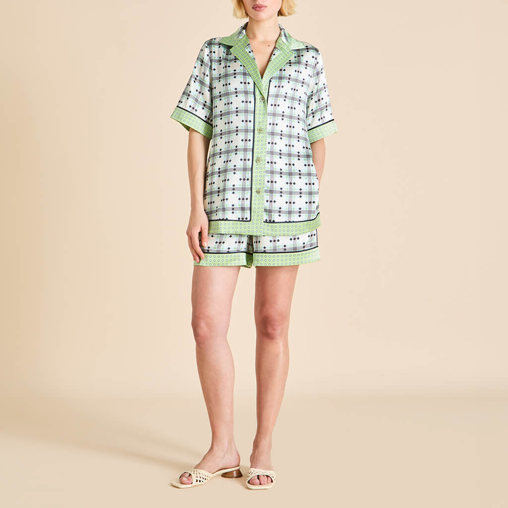 Zelda Cini Green Geometric Pajamas in Silk Satin
