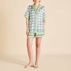 Zelda Cini Green Geometric Pajamas in Silk Satin
