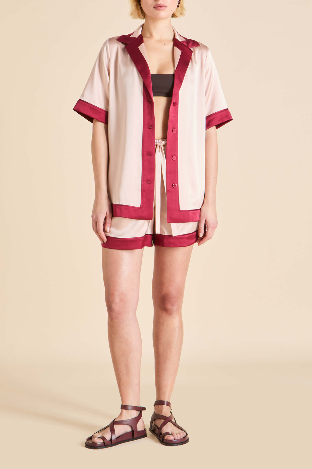 Zelda Rose Pink Pajamas in Silk Satin