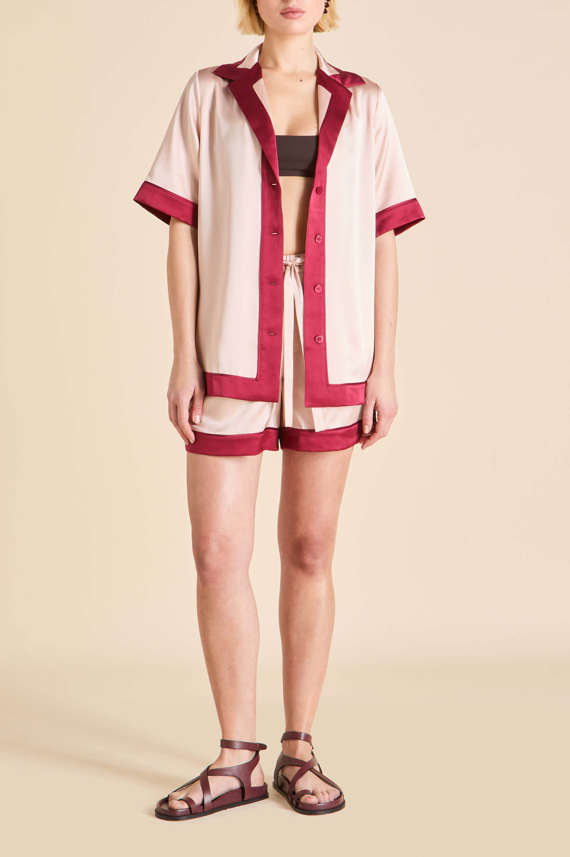 Zelda Rose Pink Pajamas in Silk Satin