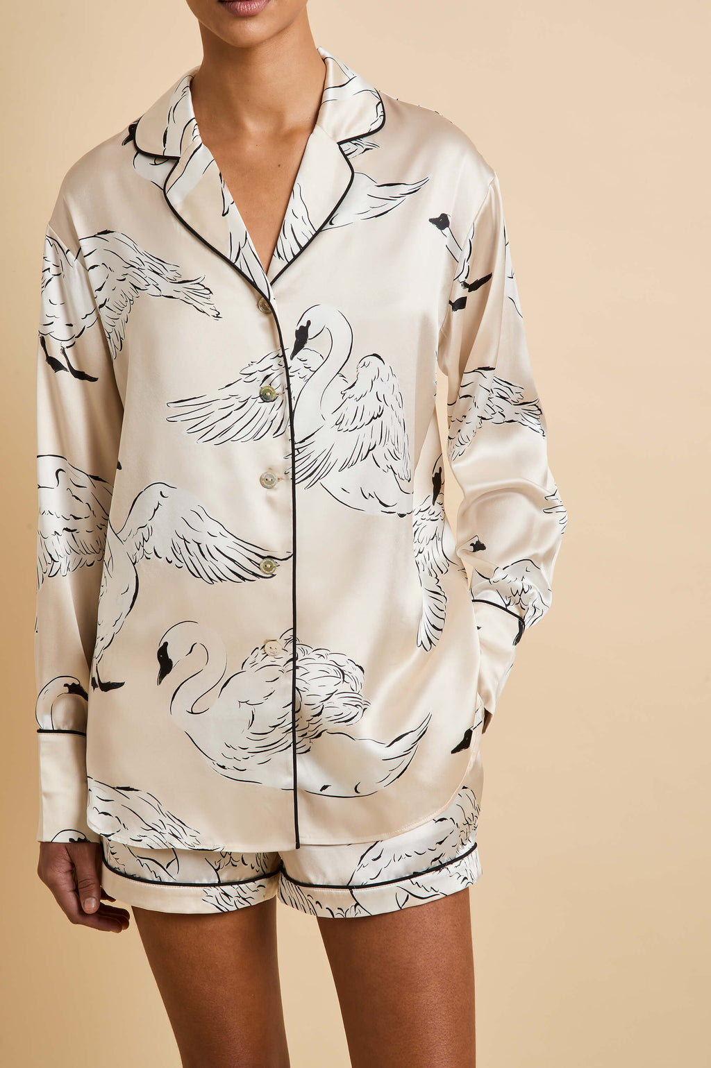 Alba Blanca Cream Swan Pajamas in Silk Satin