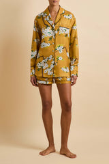 Alba Carmena Yellow Blossom Pajamas in Silk Twill