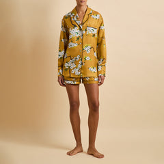 Alba Carmena Yellow Blossom Pajamas in Silk Twill