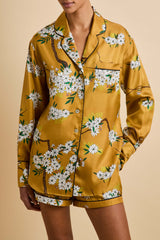 Alba Carmena Yellow Blossom Pajamas in Silk Twill