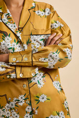 Alba Carmena Yellow Blossom Pajamas in Silk Twill